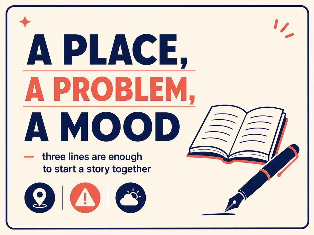 Card reading A place, a problem, a mood - three lines to start a story